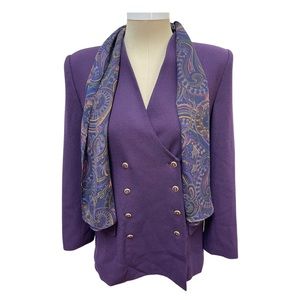 NWT Kasper ASL Blazer 100% Wool with Matching Scarf - 90s Vintage